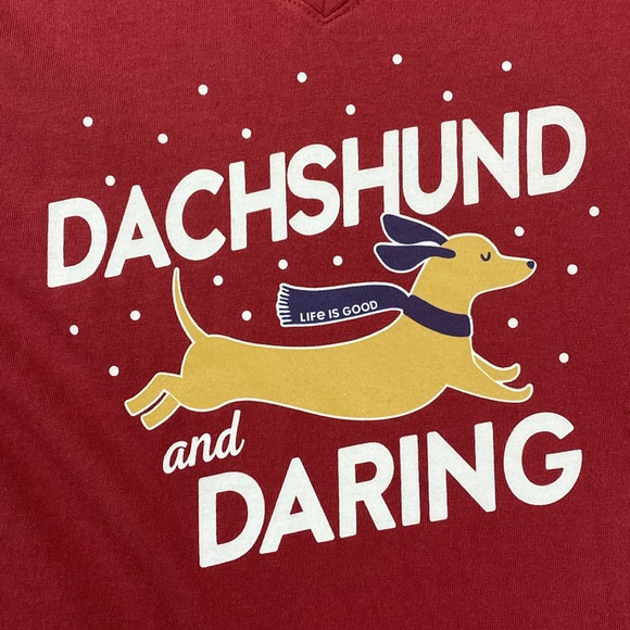 Life is Good "Dachshund and Dashing" Graphic Dog Short Sleeve Tee Red Size M - Picture 5 of 8